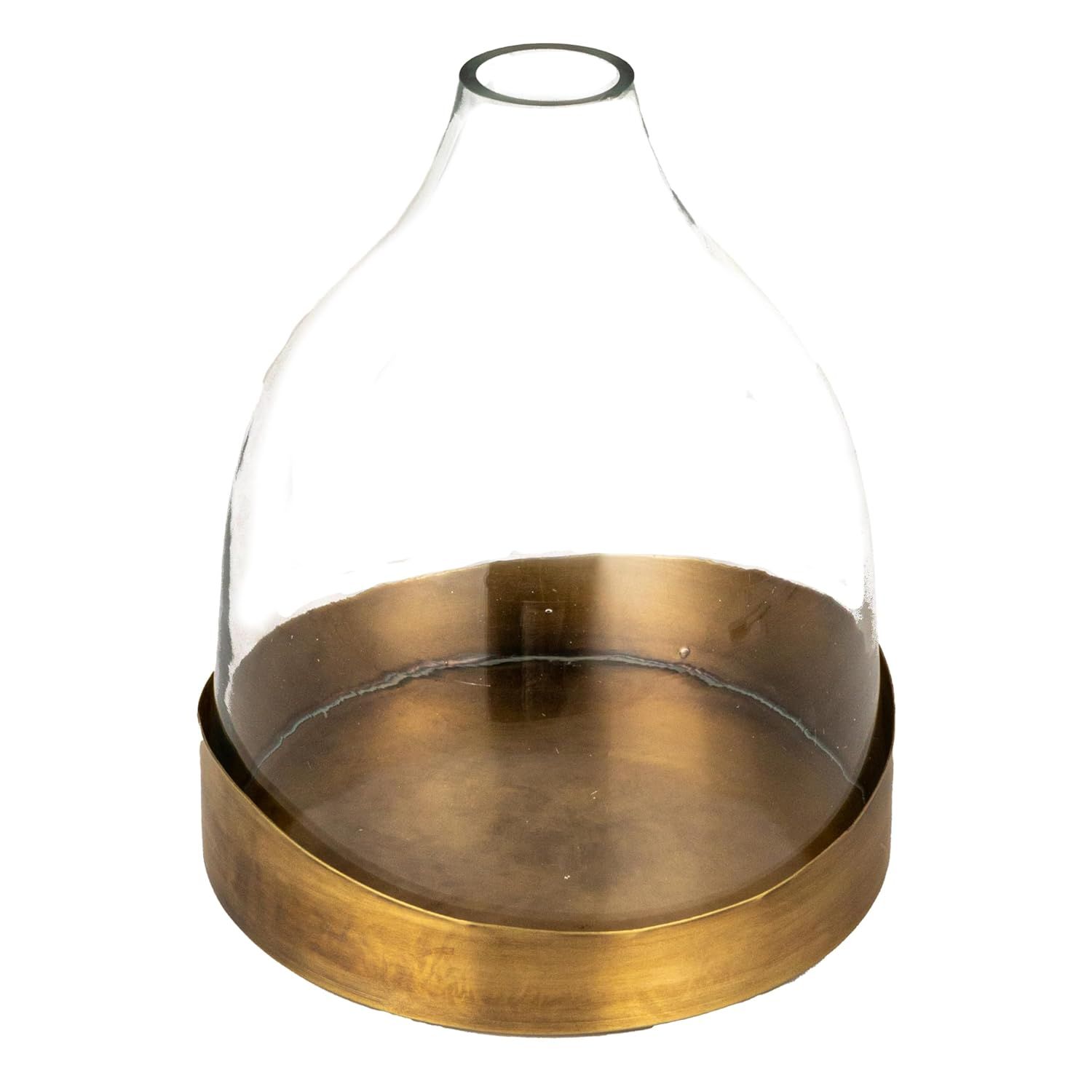 Antique Brass and Clear Glass Cloche with Metal Tray