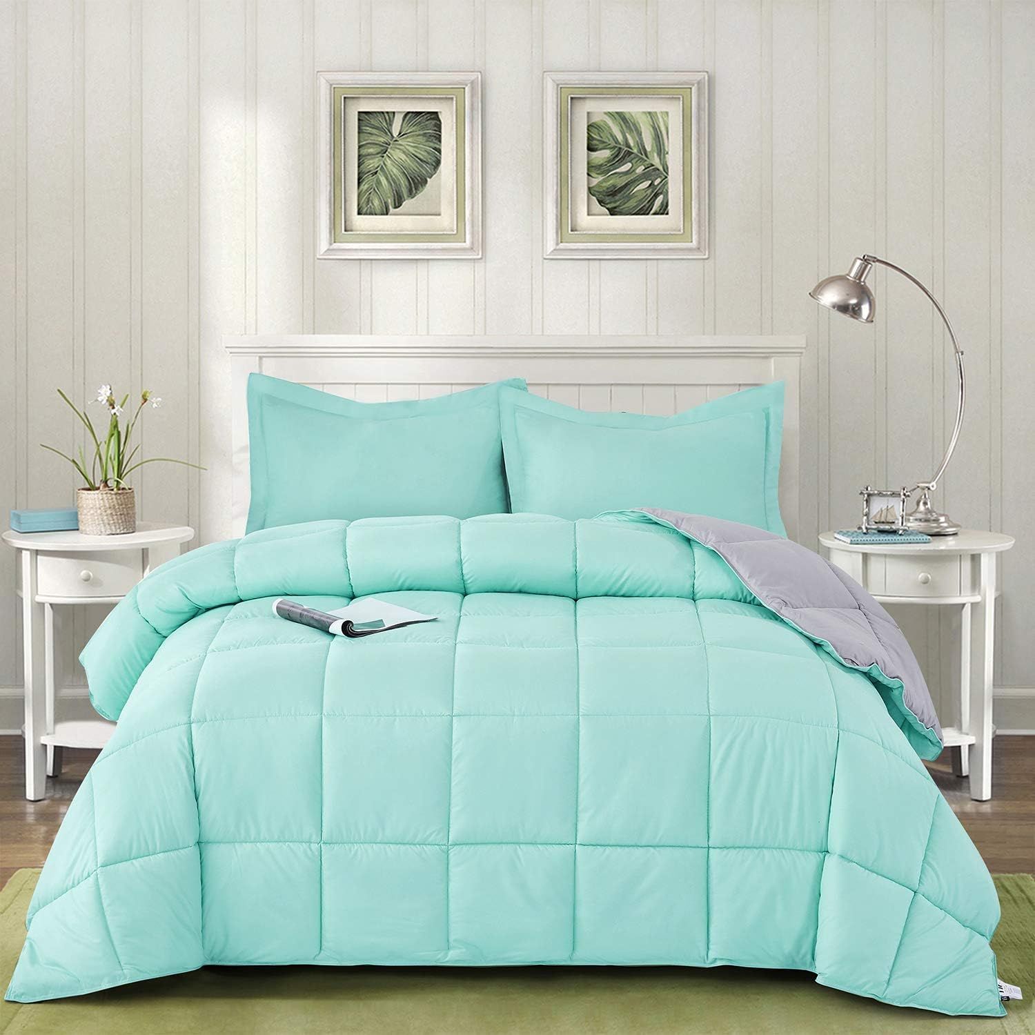 Aqua Blue Reversible Microfiber Full/Queen Duvet Set