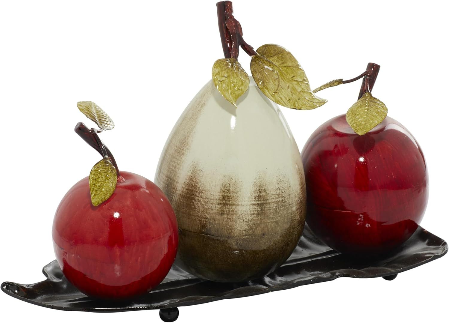 Red and Beige Metal Fruit Sculpture with Platter