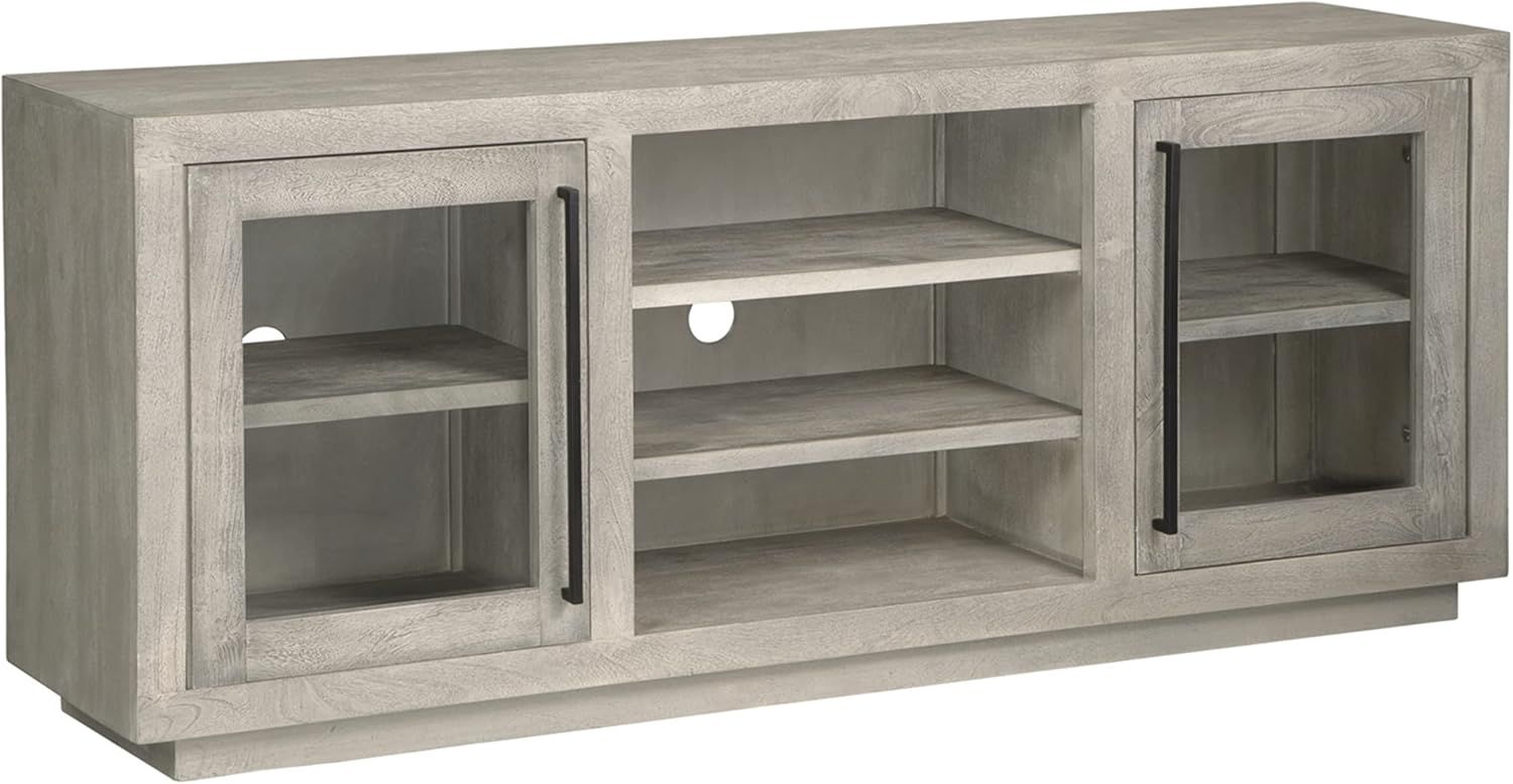 Gray Mango Wood Transitional Accent Cabinet with Glass Doors