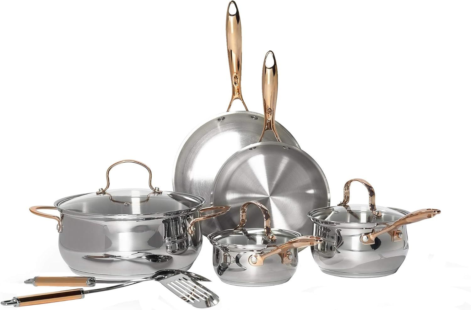 Celebrations 10-Piece Stainless Steel Cookware Set with Copper Accents