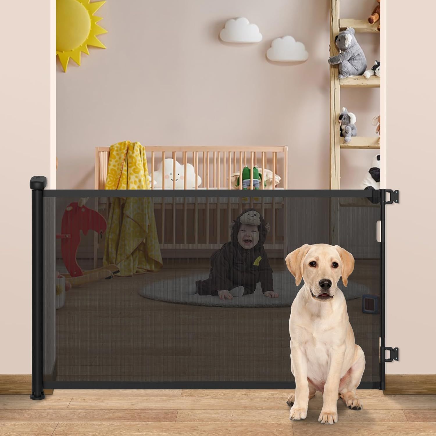 Black Retractable Baby and Pet Safety Gate, 55 Inch