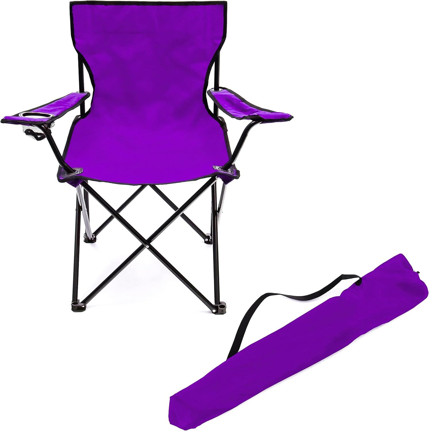 Purple Folding Steel and Polyester Camping Chair with Arms