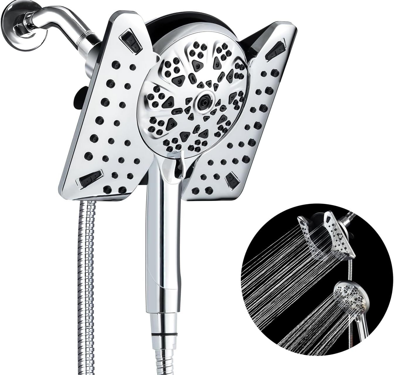 Chrome Dual-Head Handheld Rain and Pulse Shower System