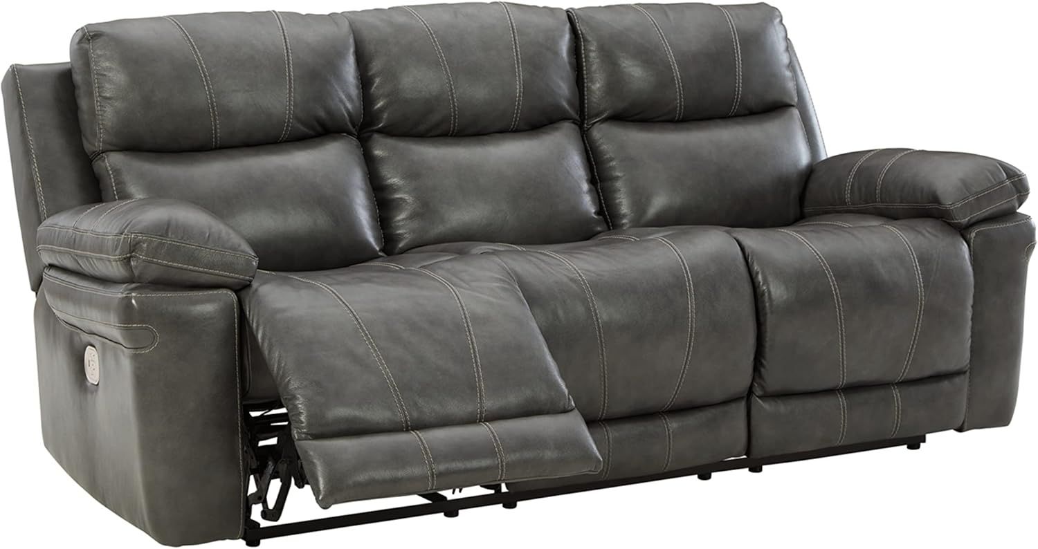 Charcoal Gray Leather Power Reclining Sofa with Ottoman