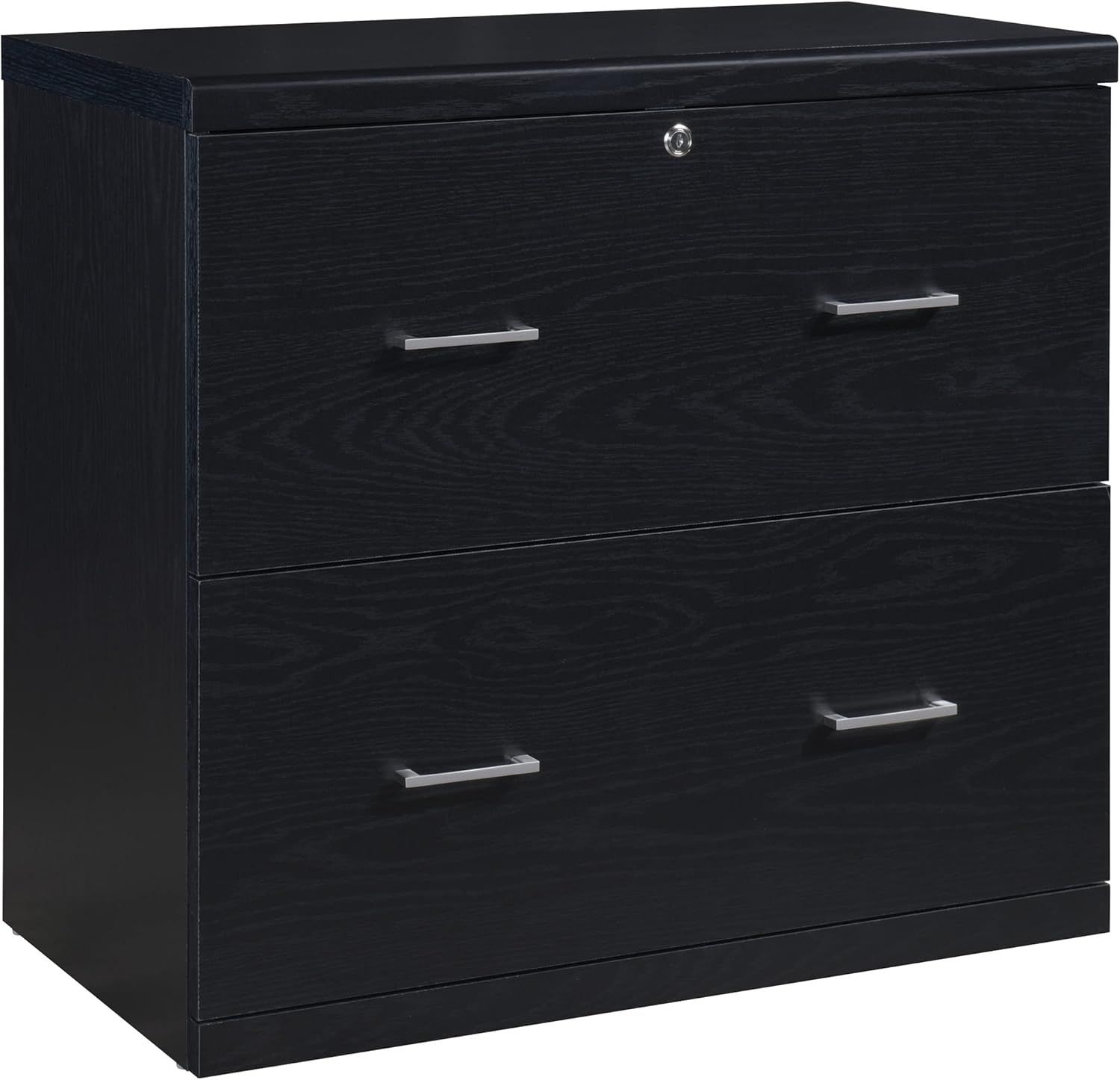 Black Engineered Wood 2-Drawer Lockable Lateral File Cabinet