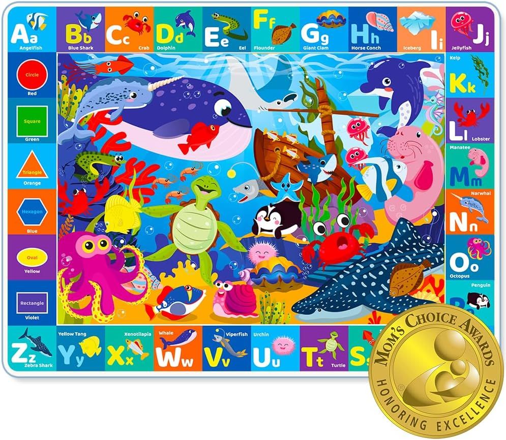 Ocean Alphabet Non-Slip Plush Play Mat for Kids