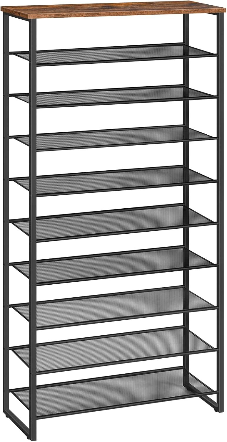 Industrial Matte Black 10-Tier Metal Shoe Rack