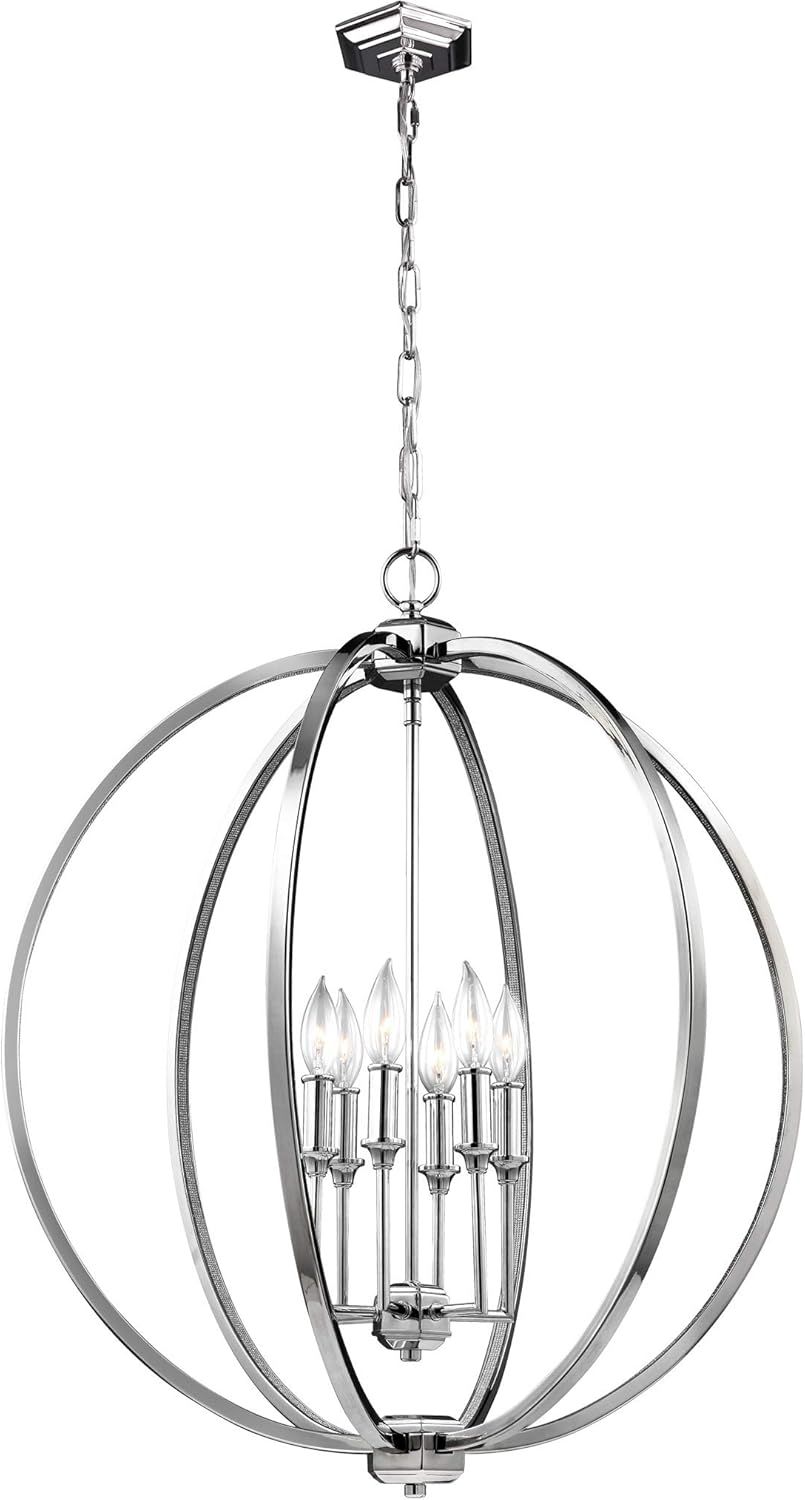 Corinne 6-Light Polished Nickel Crystal Globe Pendant