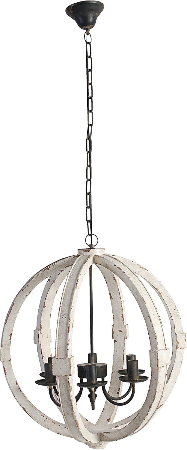 White-Washed Wood and Metal Globe Chandelier