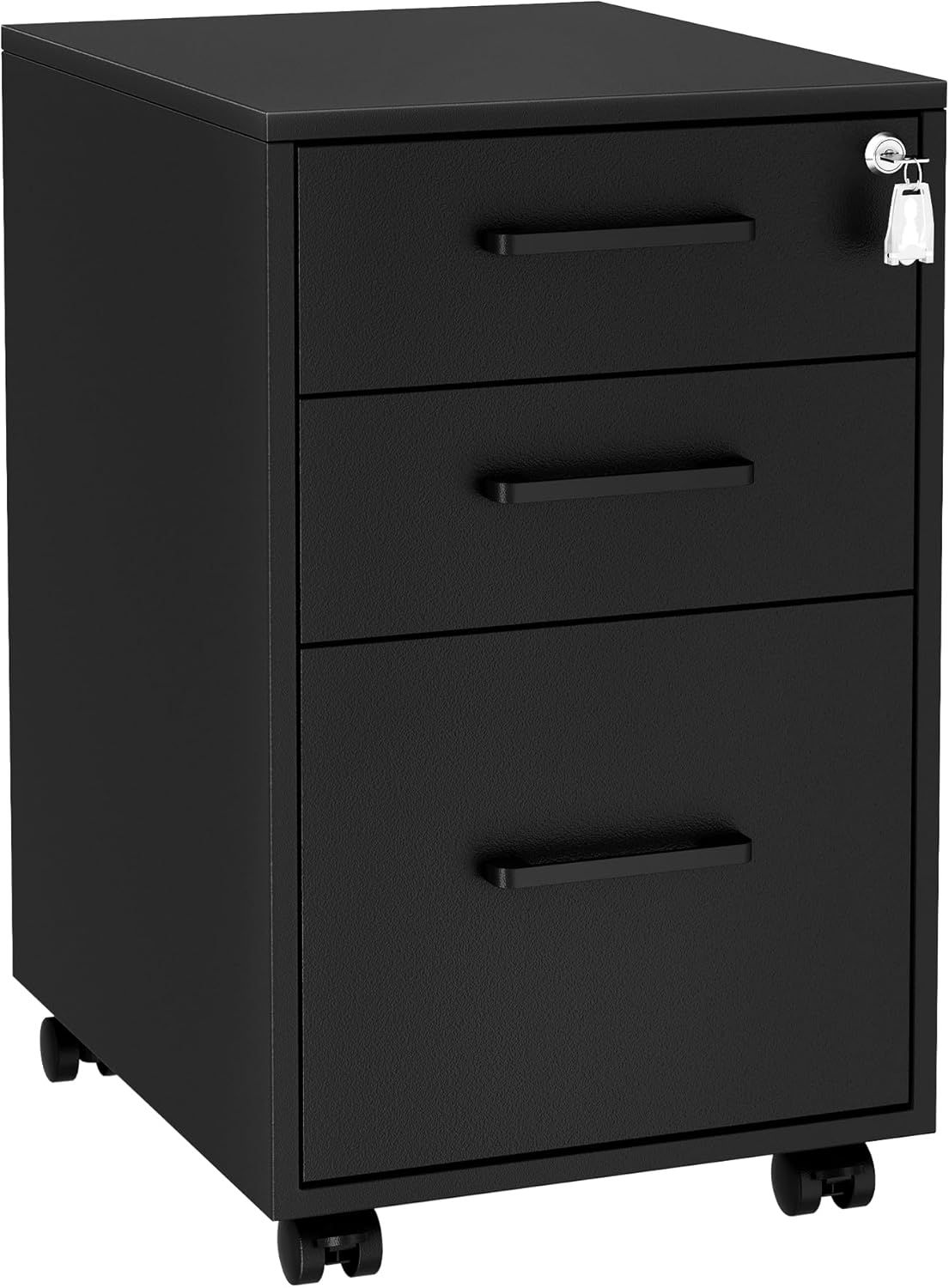 Matte Black Mobile 3-Drawer Lockable File Cabinet