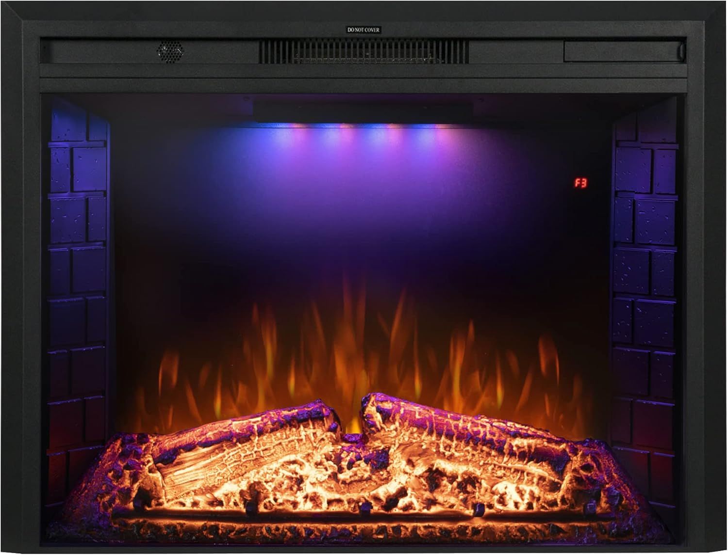 36'' Black Electric Fireplace Insert with Adjustable Flame and Top Light