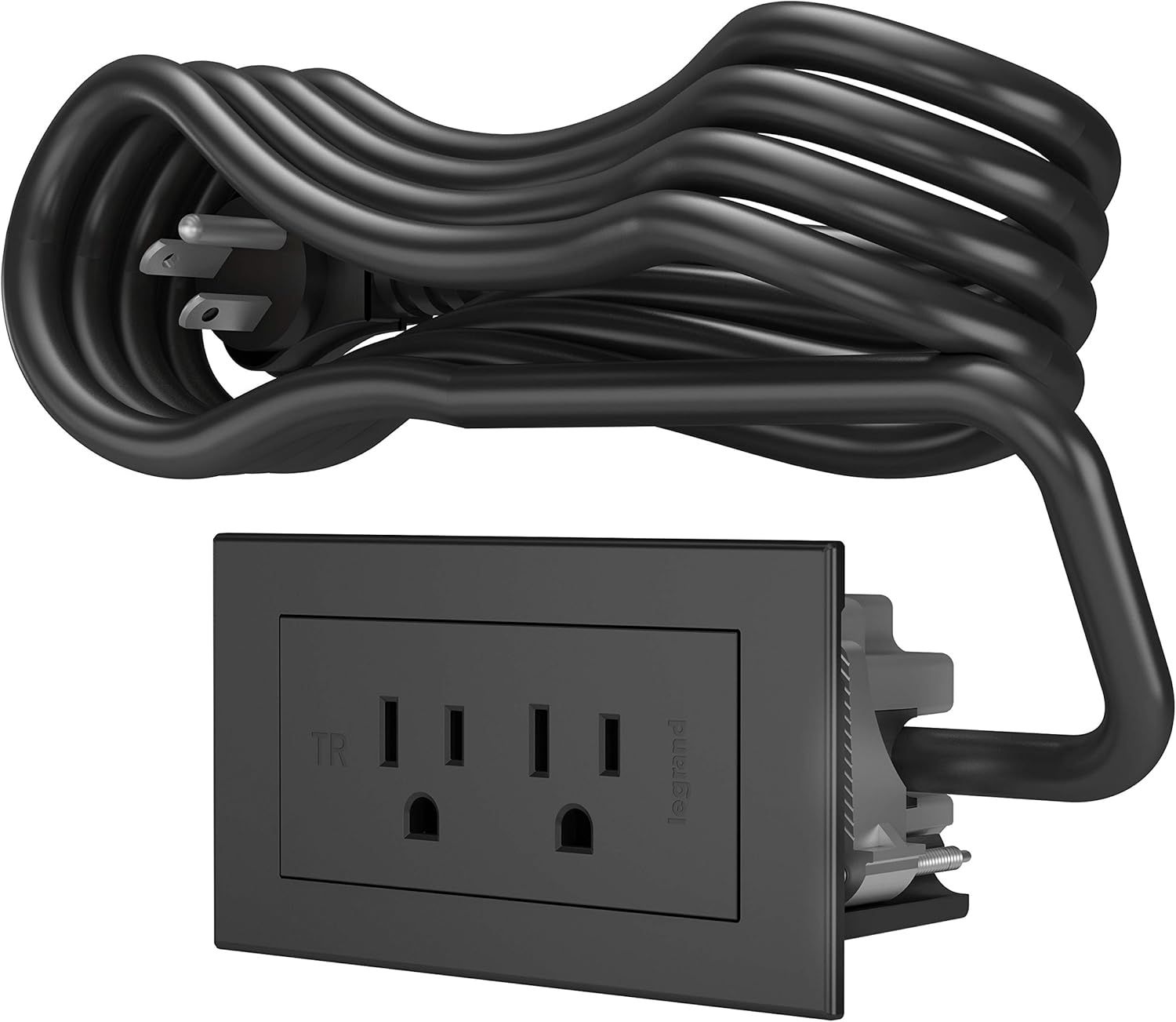 Black Recessed Power Strip with 10-Foot Cord