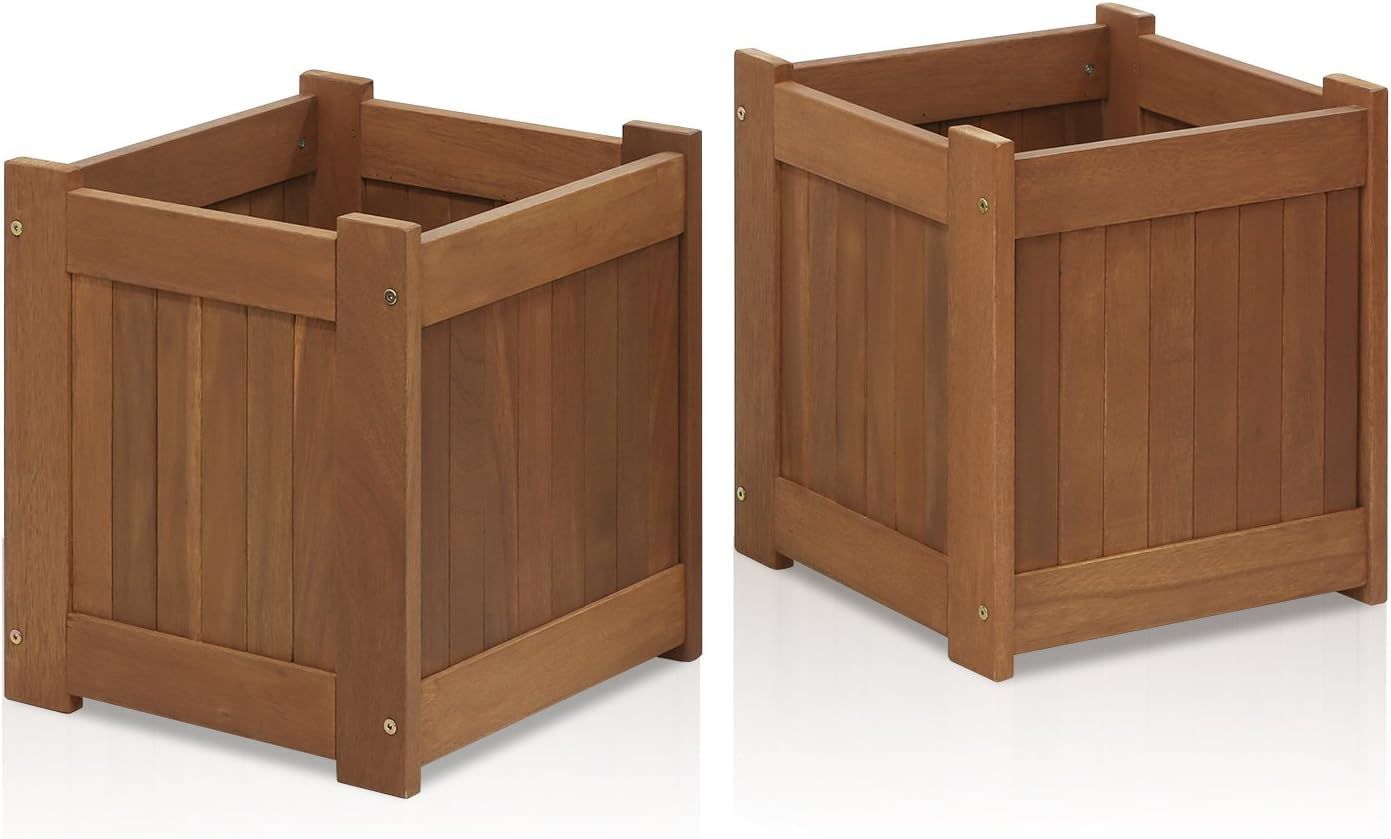 Tioman Natural Hardwood Outdoor Flower Boxes, Set of 2