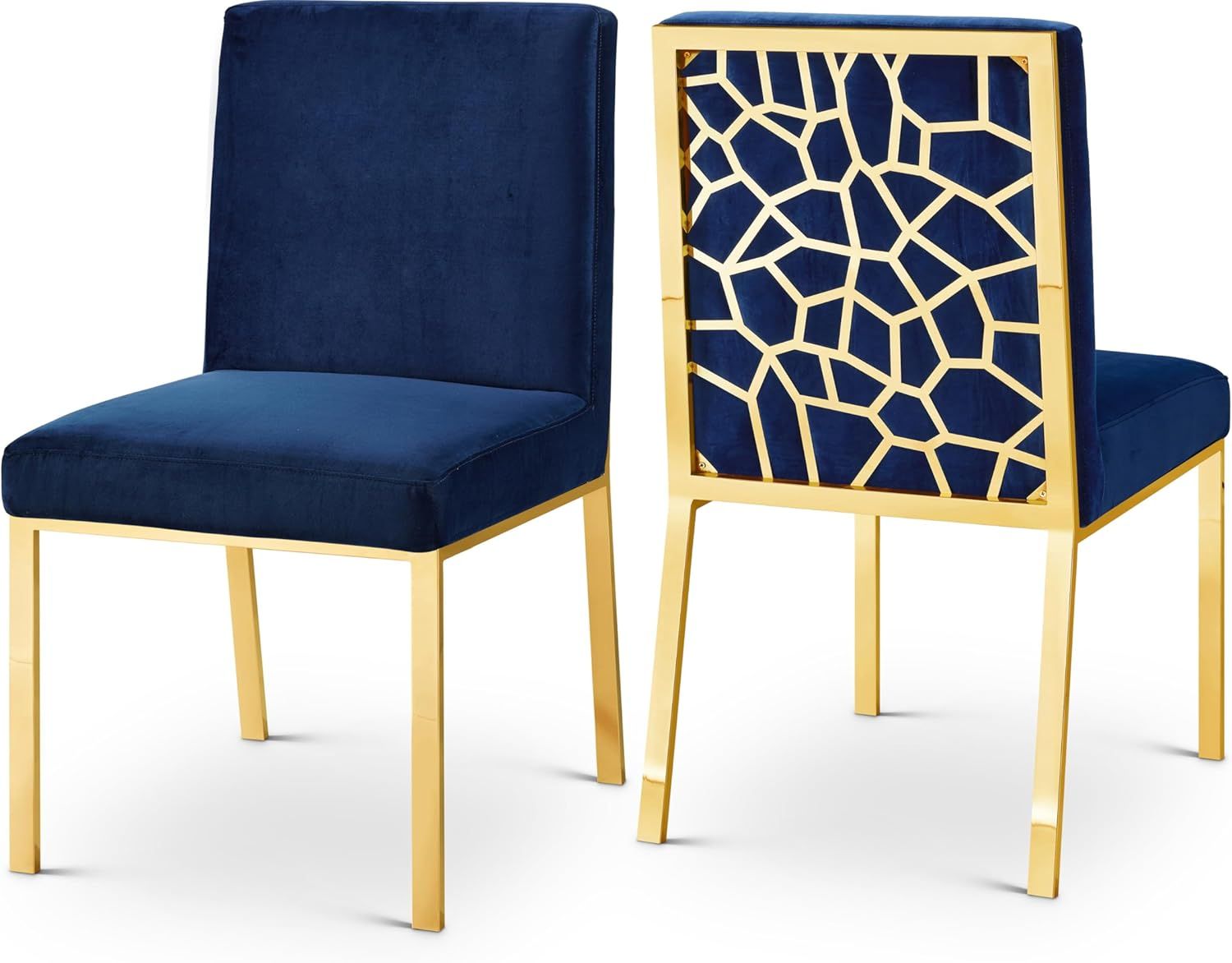 Opal Navy Blue Velvet & Gold Metal Dining Chair