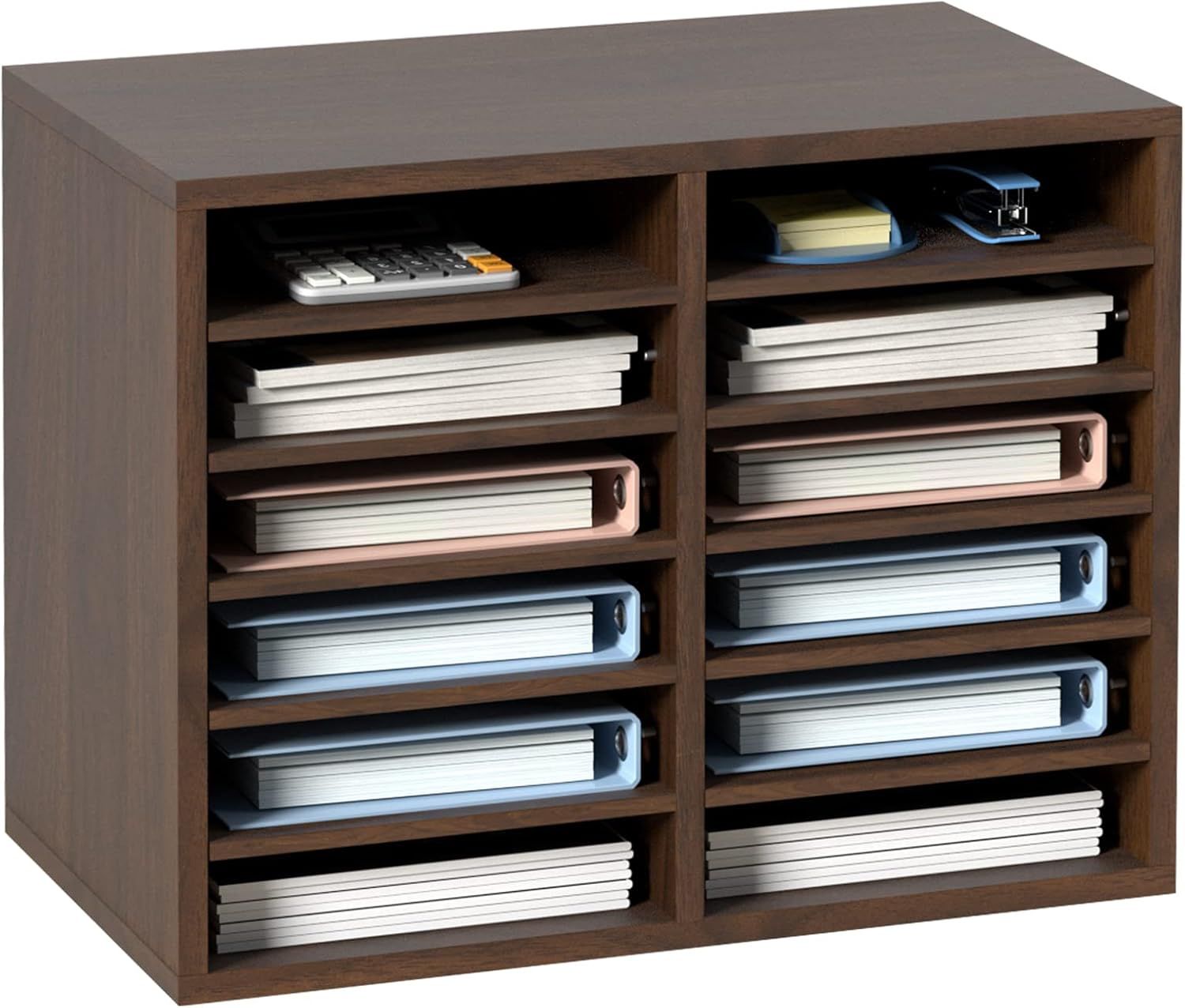 Brown MDF 12-Compartment Adjustable Literature Organizer