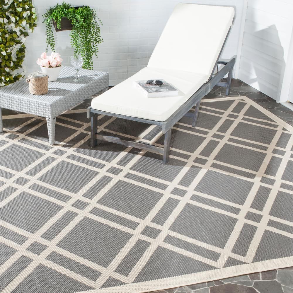 Anthracite & Beige Reversible Outdoor Rug, 9' x 12', Easy Care