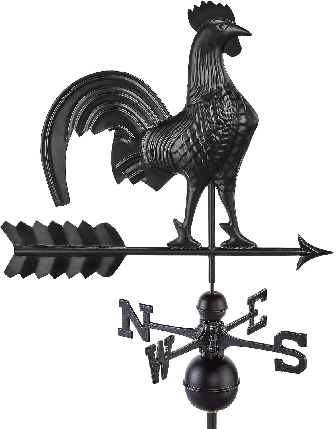 Large Black Aluminum Rooster Weathervane with Directionals