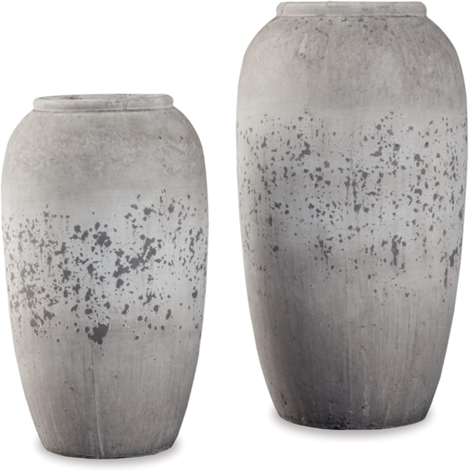 Gray Speckled Ceramic Tall Vase Set, 14.75" and 12"