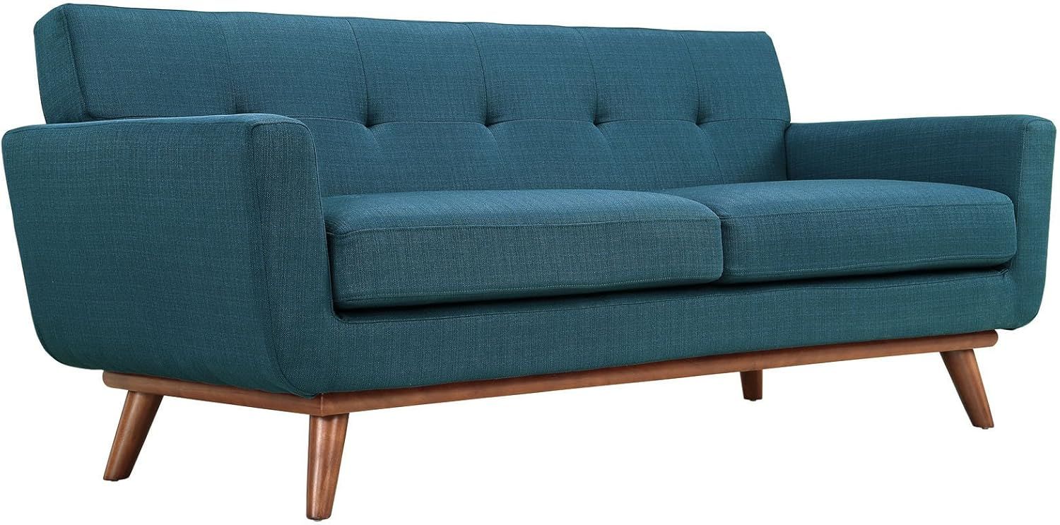 Azure Tufted Fabric Loveseat with Removable Cushions