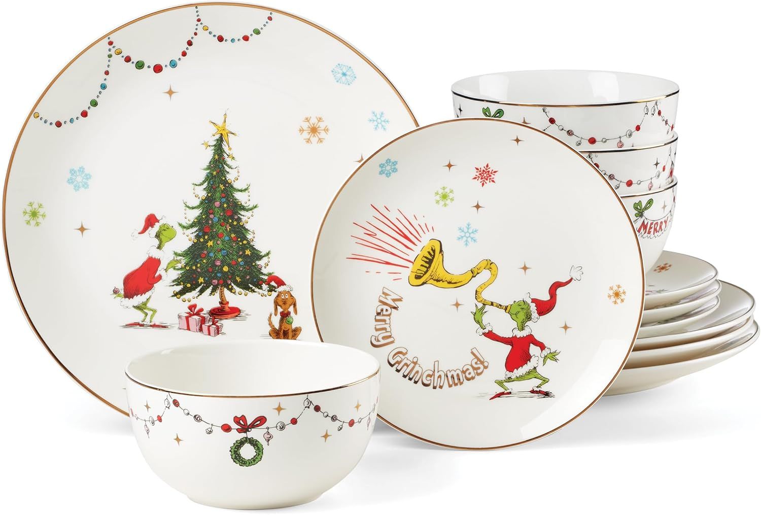 Merry Grinchmas 12-Piece Porcelain Dinnerware Set