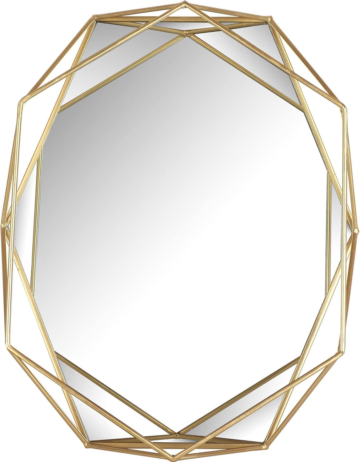 Geometric Gold Metal Frame Oval Wall Mirror, 22x17