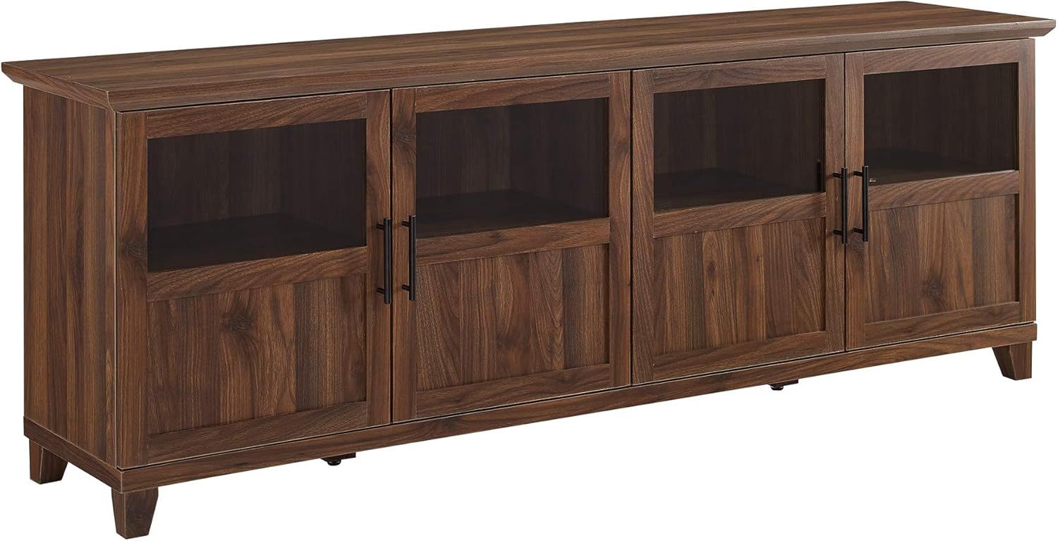 Dark Walnut 70-Inch TV Stand with Glass Doors and Cabinets