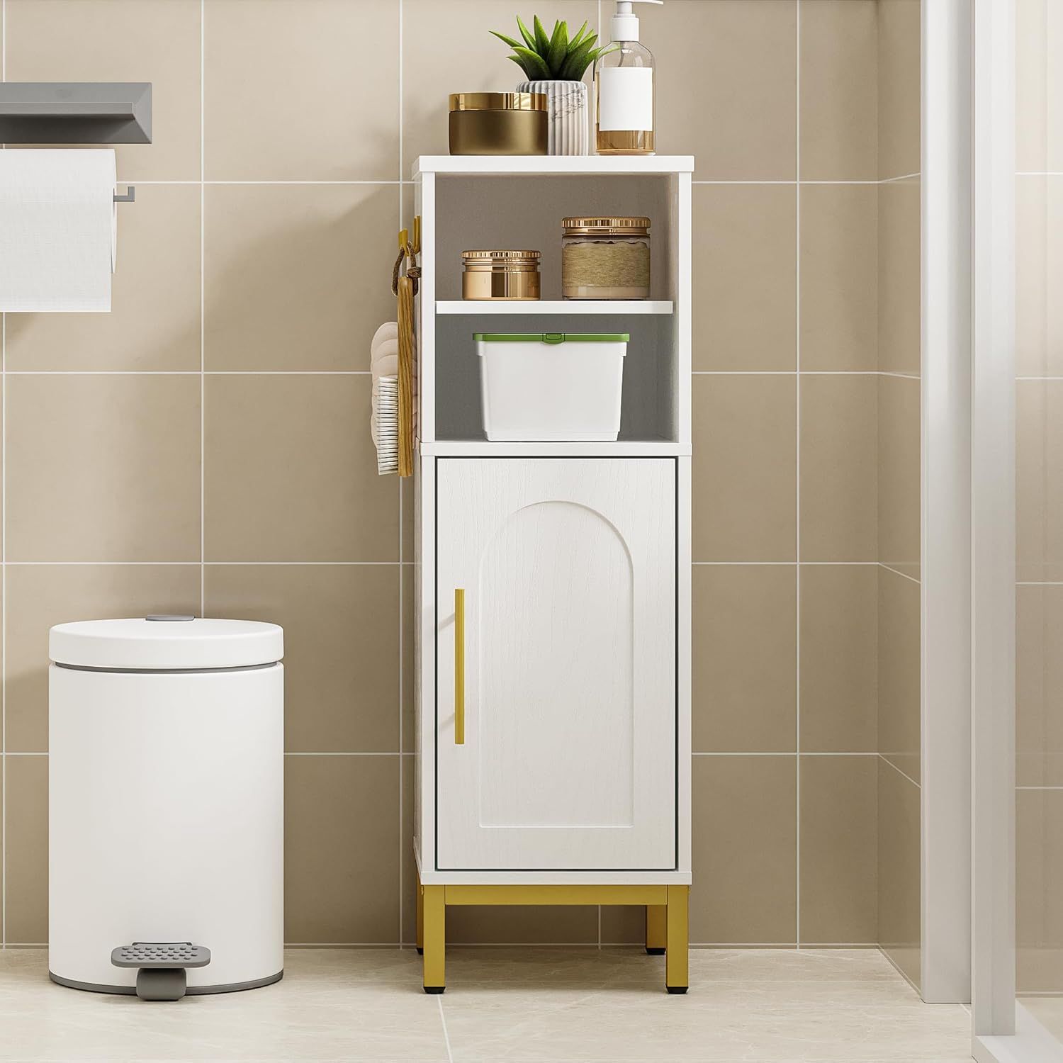 White MDF Bathroom Storage Cabinet with Adjustable Shelves