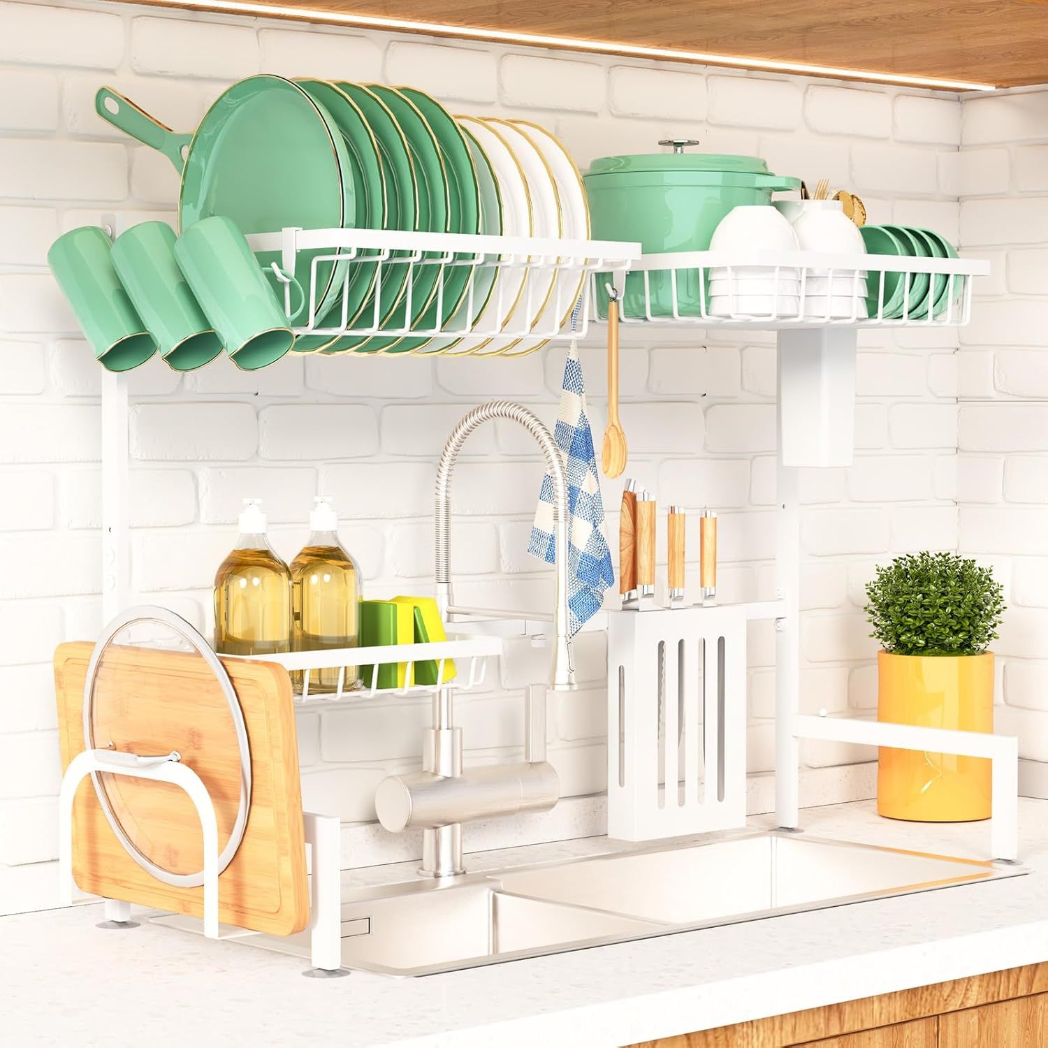 Adjustable White Stainless Steel Over-the-Sink Dish Drying Rack