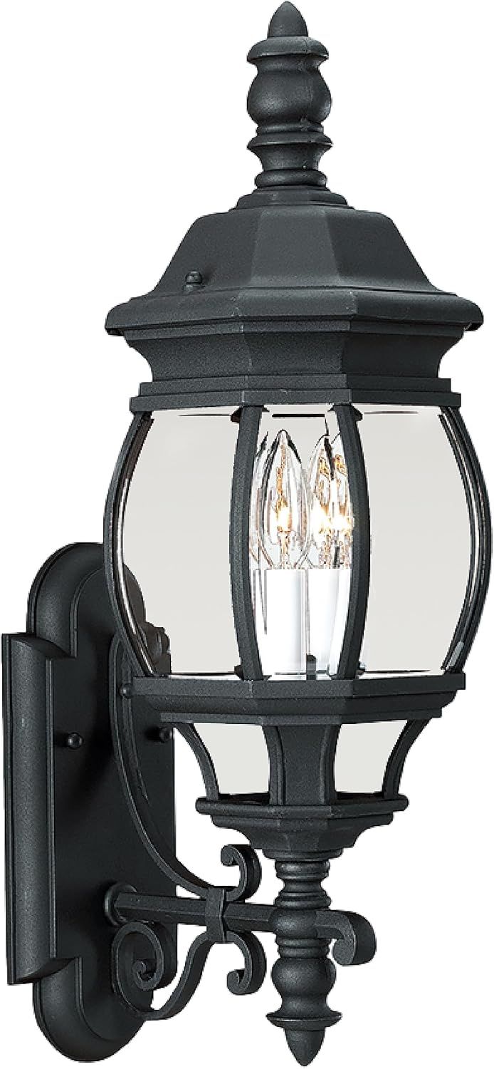 Black 24-Inch Outdoor Wall Lantern with Clear Glass