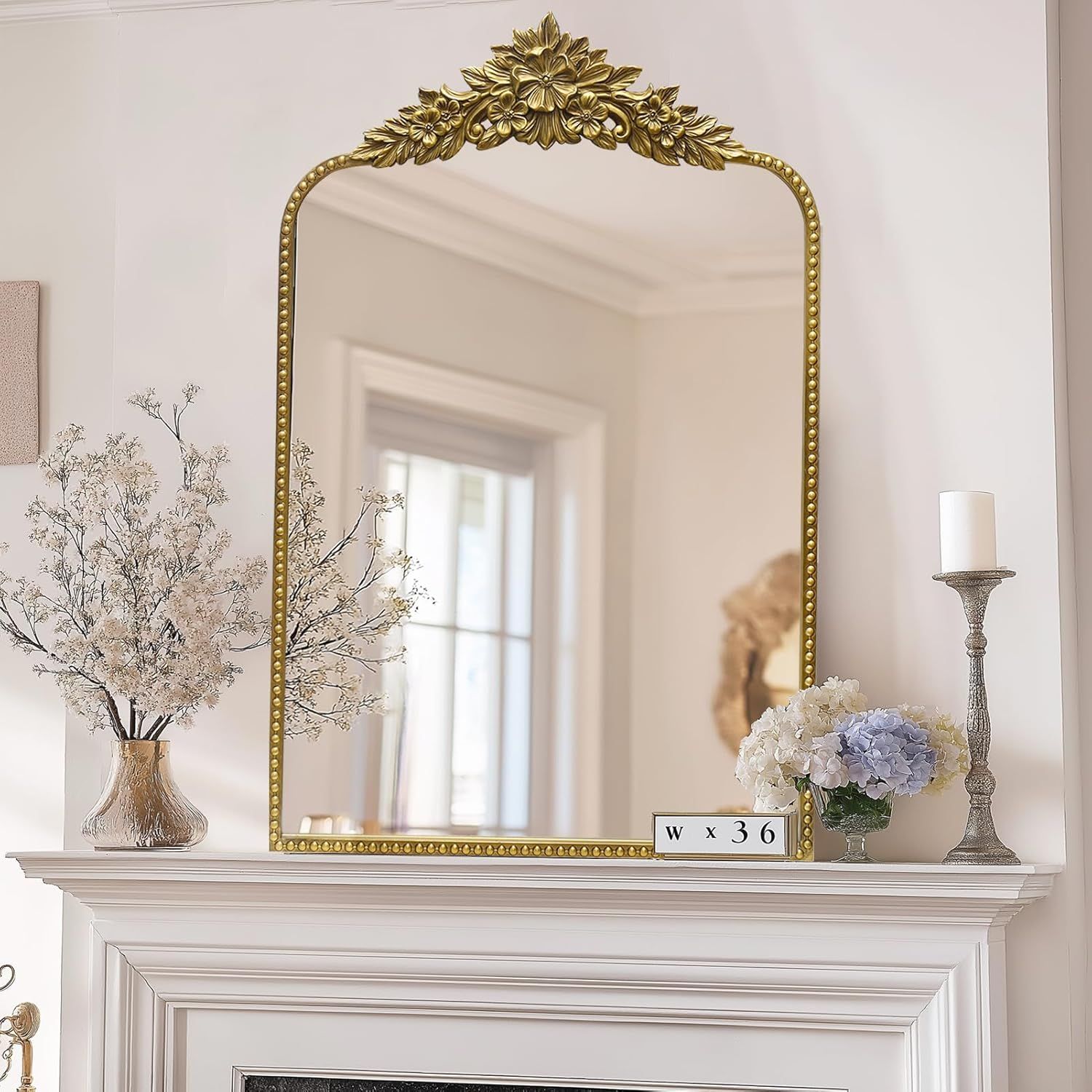 Gold Arched Baroque Ornate Wall Mirror 36" x 24"