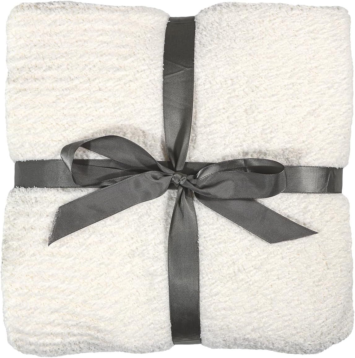 Cream Knitted Polyester Baby and Pet Throw Blanket