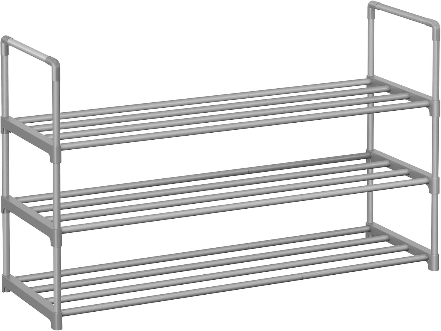 Grey 3-Tier Metal and Plastic Shoe Rack