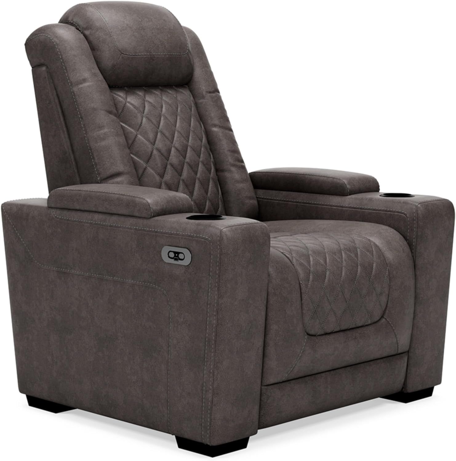 Gray Faux Leather Power Recliner with Adjustable Headrest