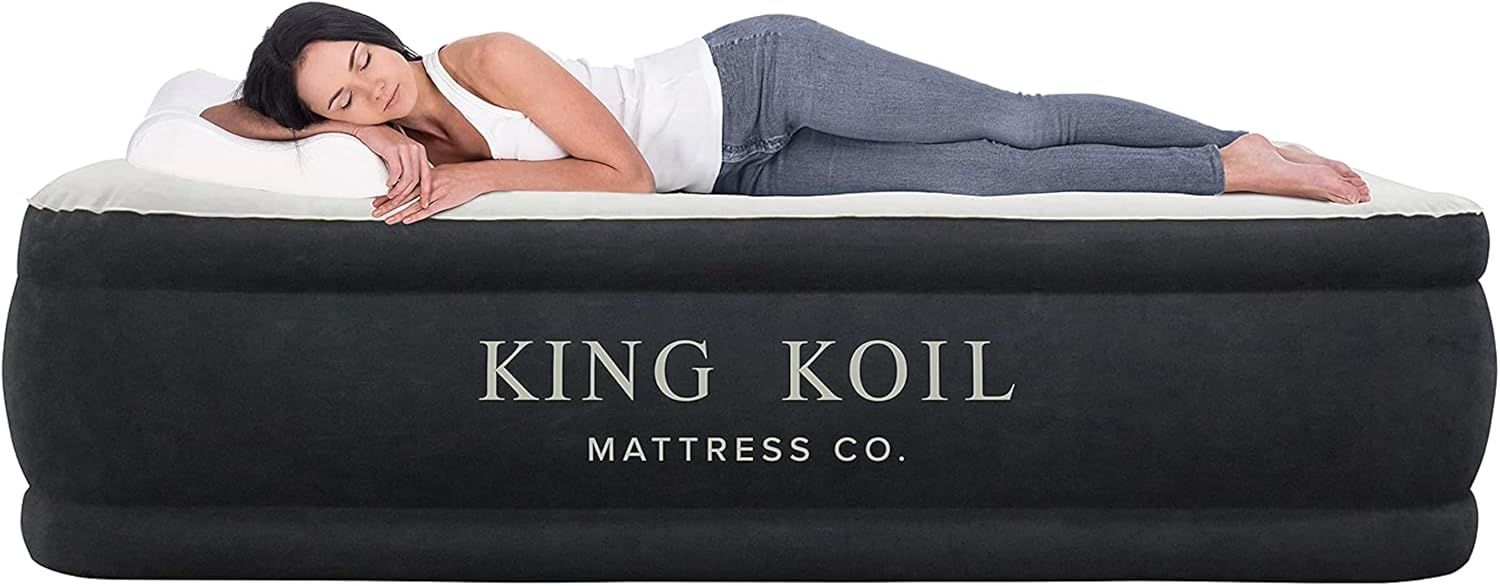 Full Size Black Plush Pillow Top Air Mattress with Built-in Pump