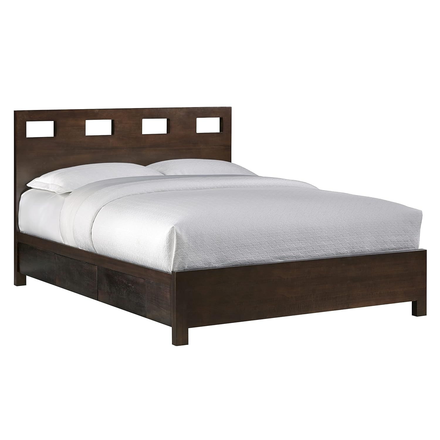 King-Sized Riva Storage Bed with Upholstered Wood Headboard in Chocolate Brown