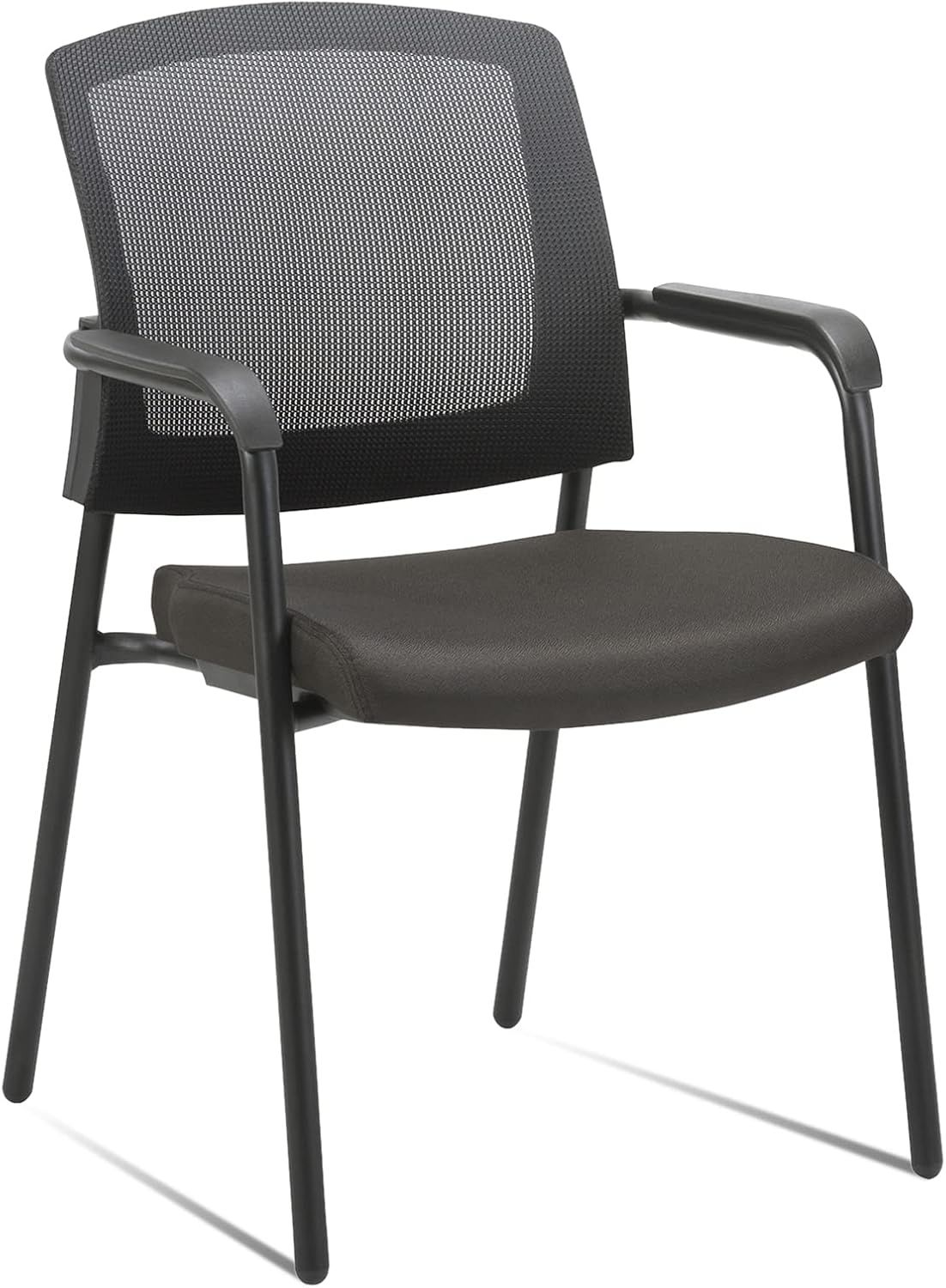 Modern Black Metal Mesh Office Guest Chair with Ergonomic Support