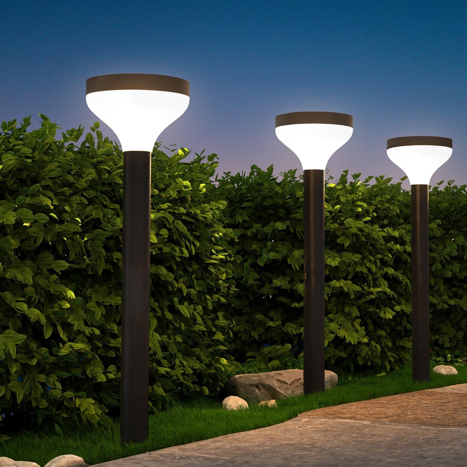 Solar Powered Dimmable LED Pathway Lights, 6-Pack, Black