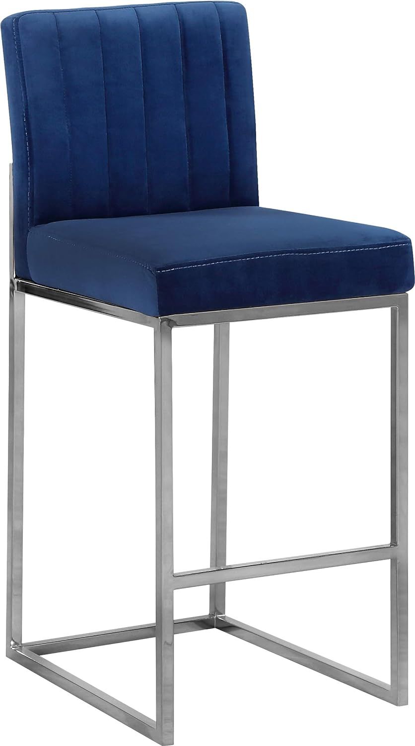 Giselle Navy Velvet Upholstered Counter Stool with Chrome Base