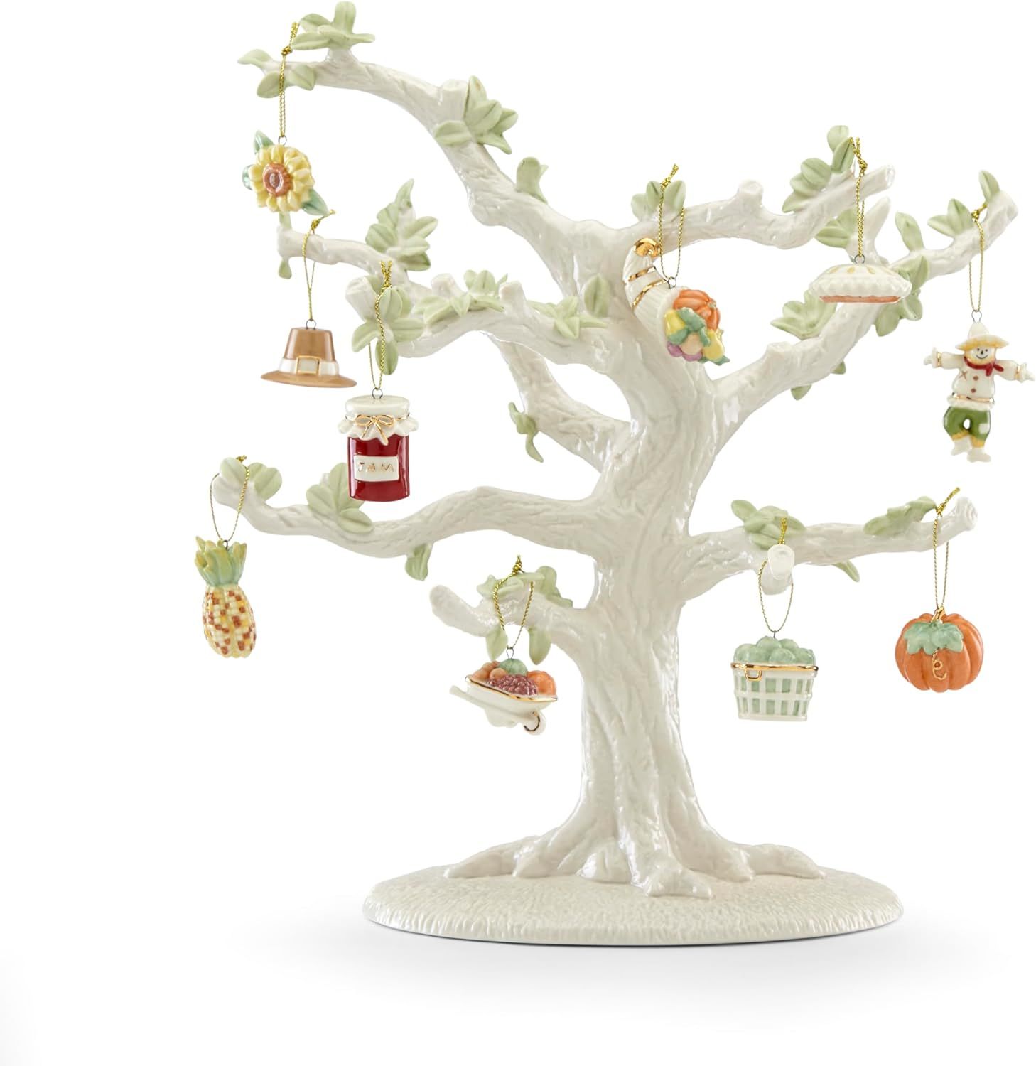 Ivory Porcelain Autumn Tree with 10 Mini Ornaments