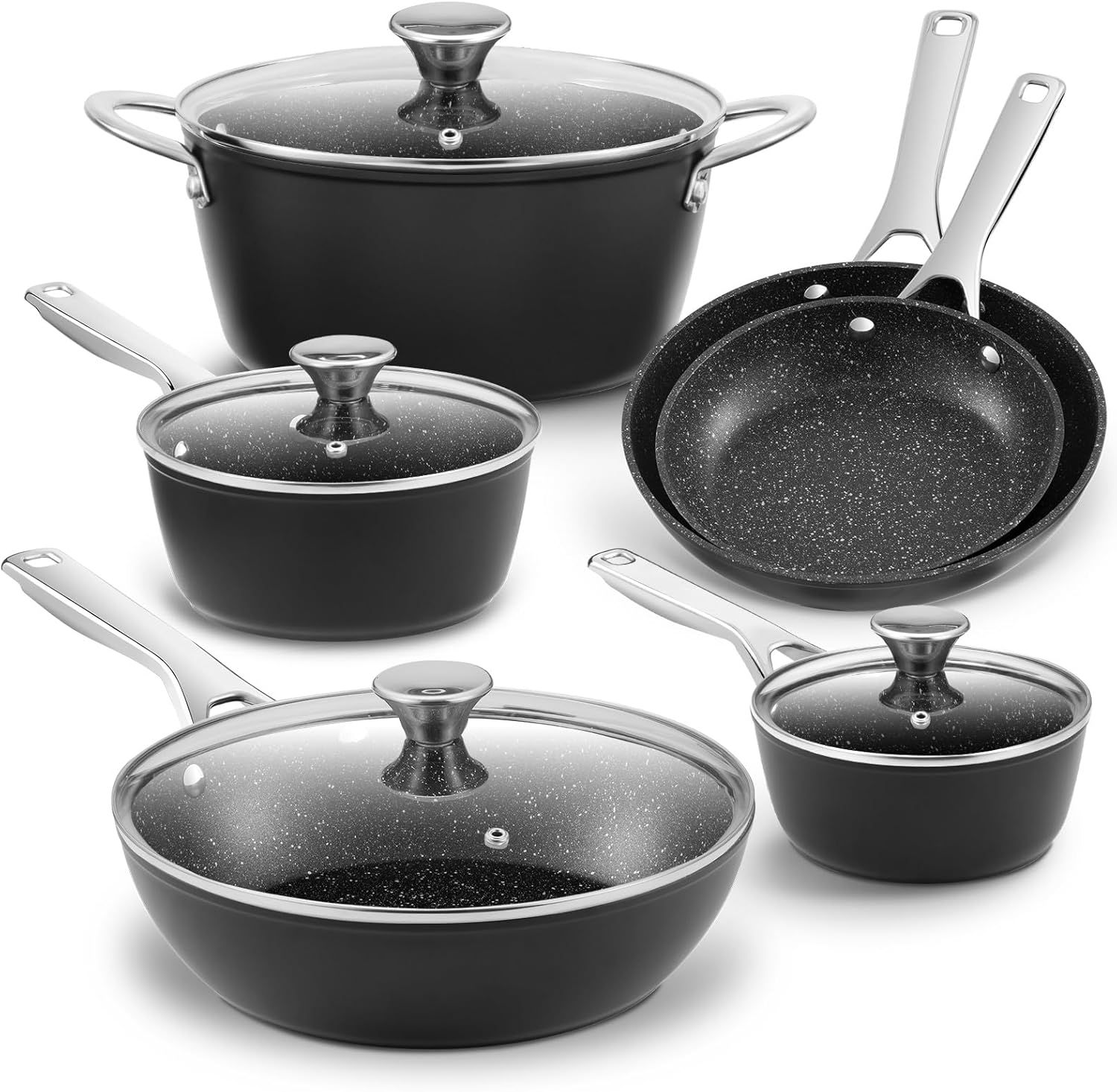 Black Non-Stick Aluminum Induction Cookware Set, 10-Piece