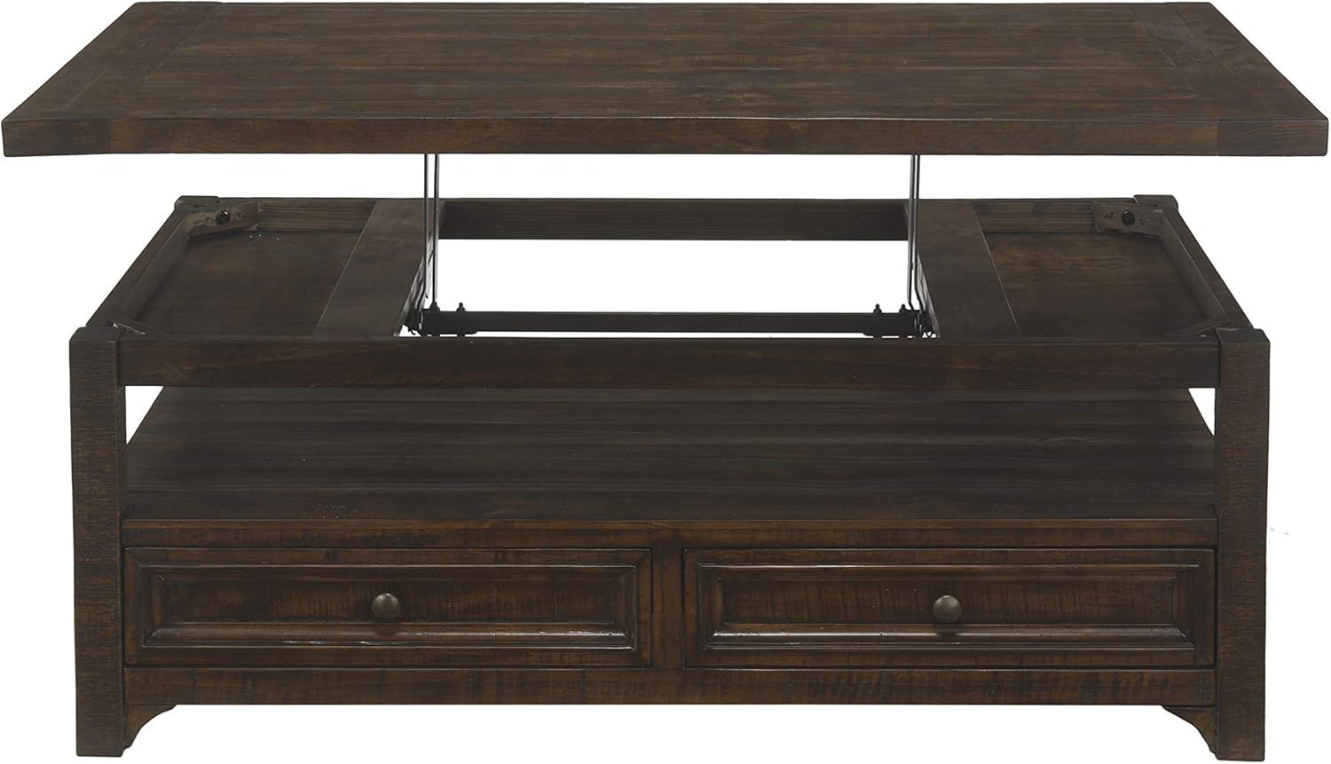 Rustic Dark Mocha Solid Pine Wood Rectangular Lift-Top Coffee Table with Storage