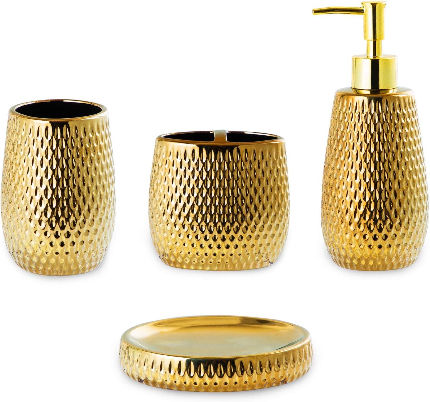 Gold Raindrop Ceramic 4-Piece Bathroom Accessory Set