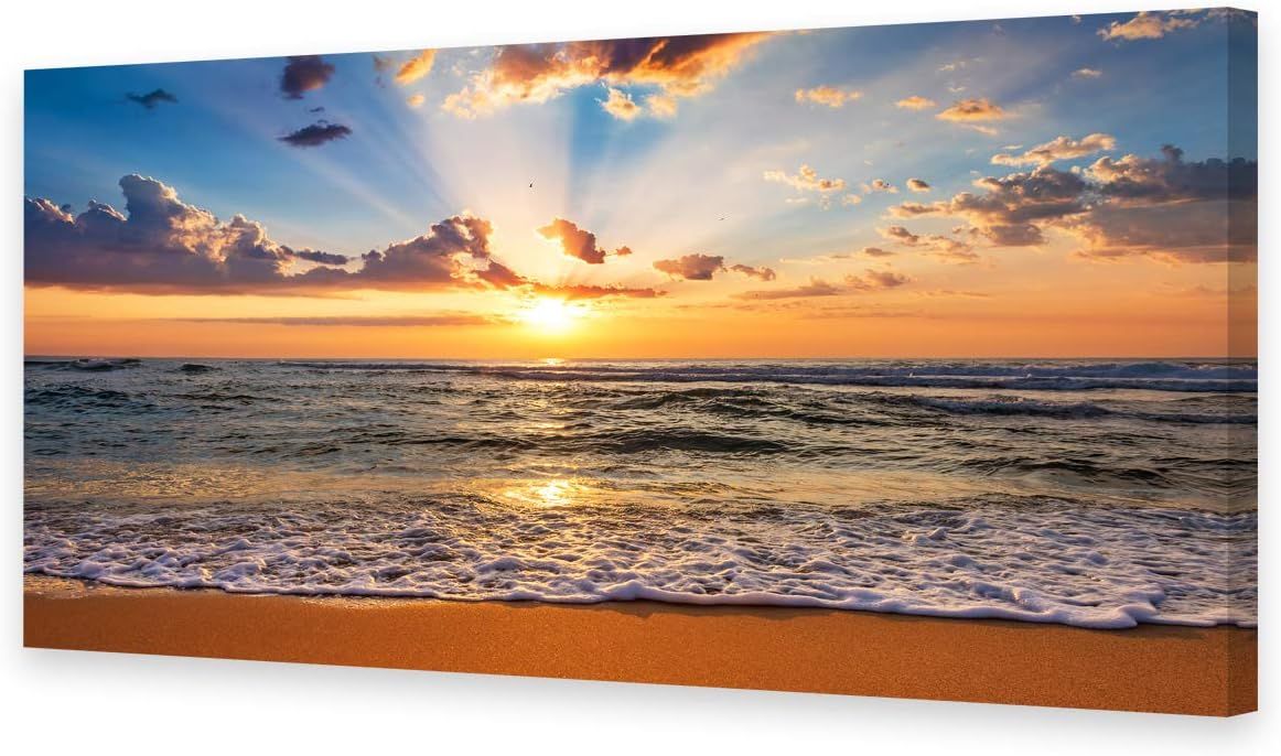 Sunrise Ocean Beach Landscape Canvas Print, 40 x 20 inches