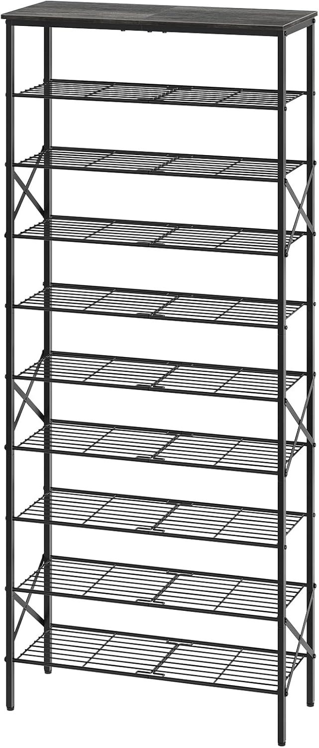 Charcoal 10-Tier Metal Mesh Shoe Rack Organizer