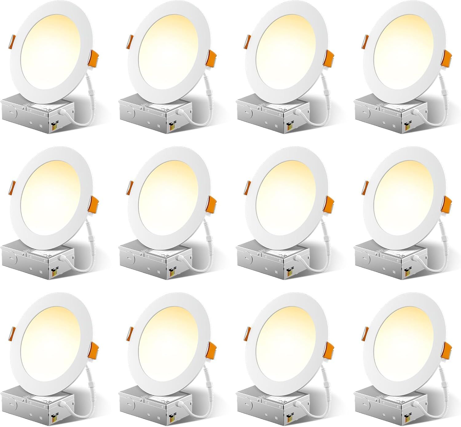 6-Inch White Ultra-Thin Dimmable LED Recessed Lights, 12-Pack