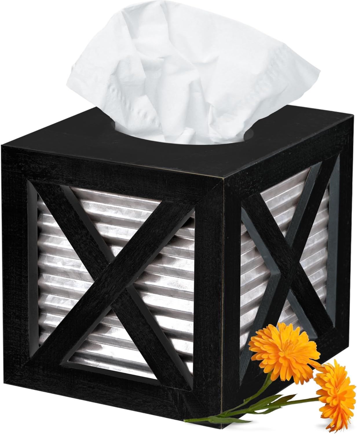 Black and Galvanized Metal Farmhouse Tissue Box Cover