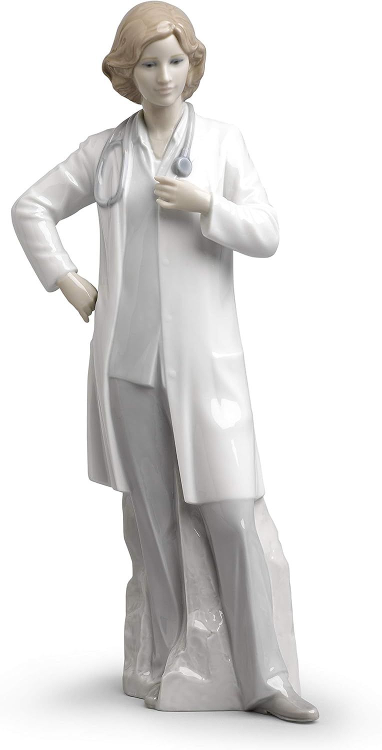 Glossy Porcelain Female Doctor Figurine with Stethoscope