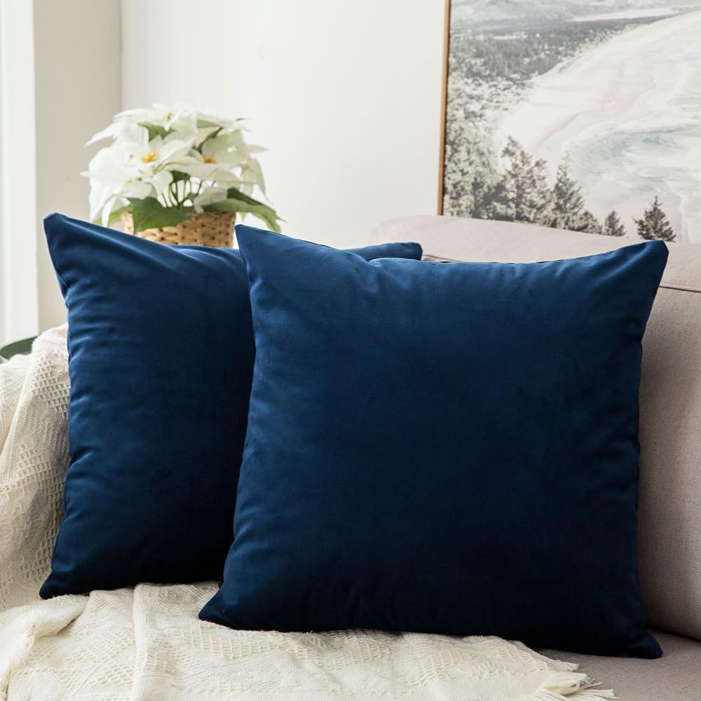 Velvet Navy Blue 18x18 Euro Throw Pillow Covers Set