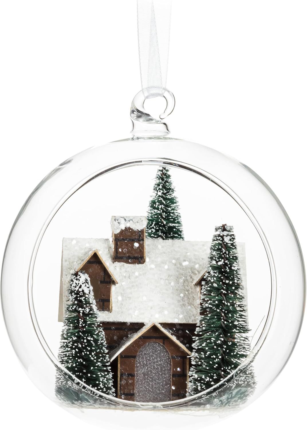 Glass Hanging Cabin and Trees Dome Ornament